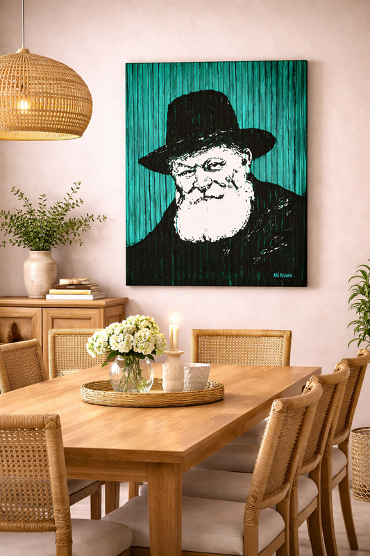 Rebbe in Green Viridian on Canvas