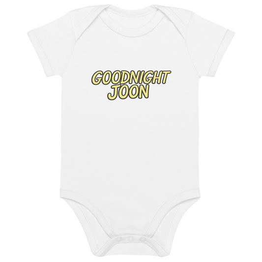 Goodnight Joon organic cotton baby bodysuit, front view, white
